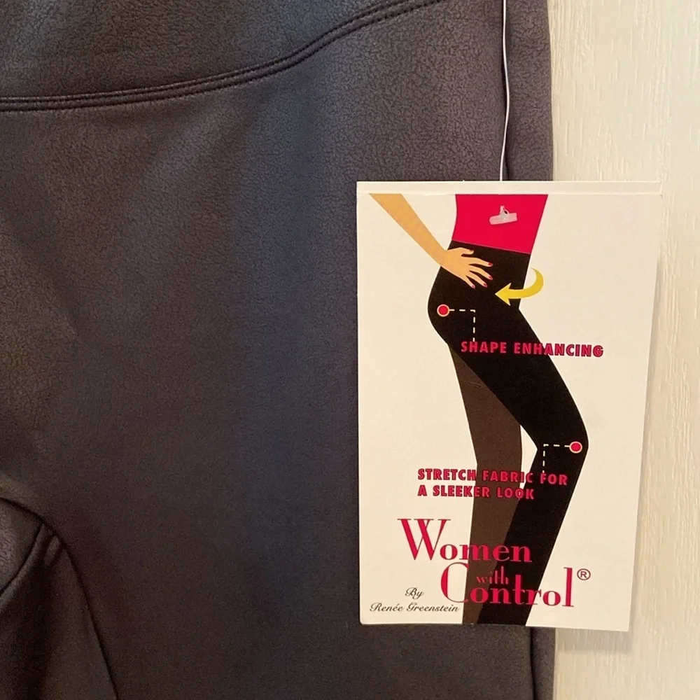 Women With Control Regular Tummy Control Faux Leather Leggings Navy S New